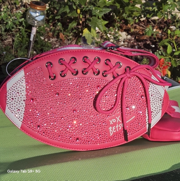 Betsey Johnson Pink and White Football Crossbody with Lace Details - Picture 3 of 7